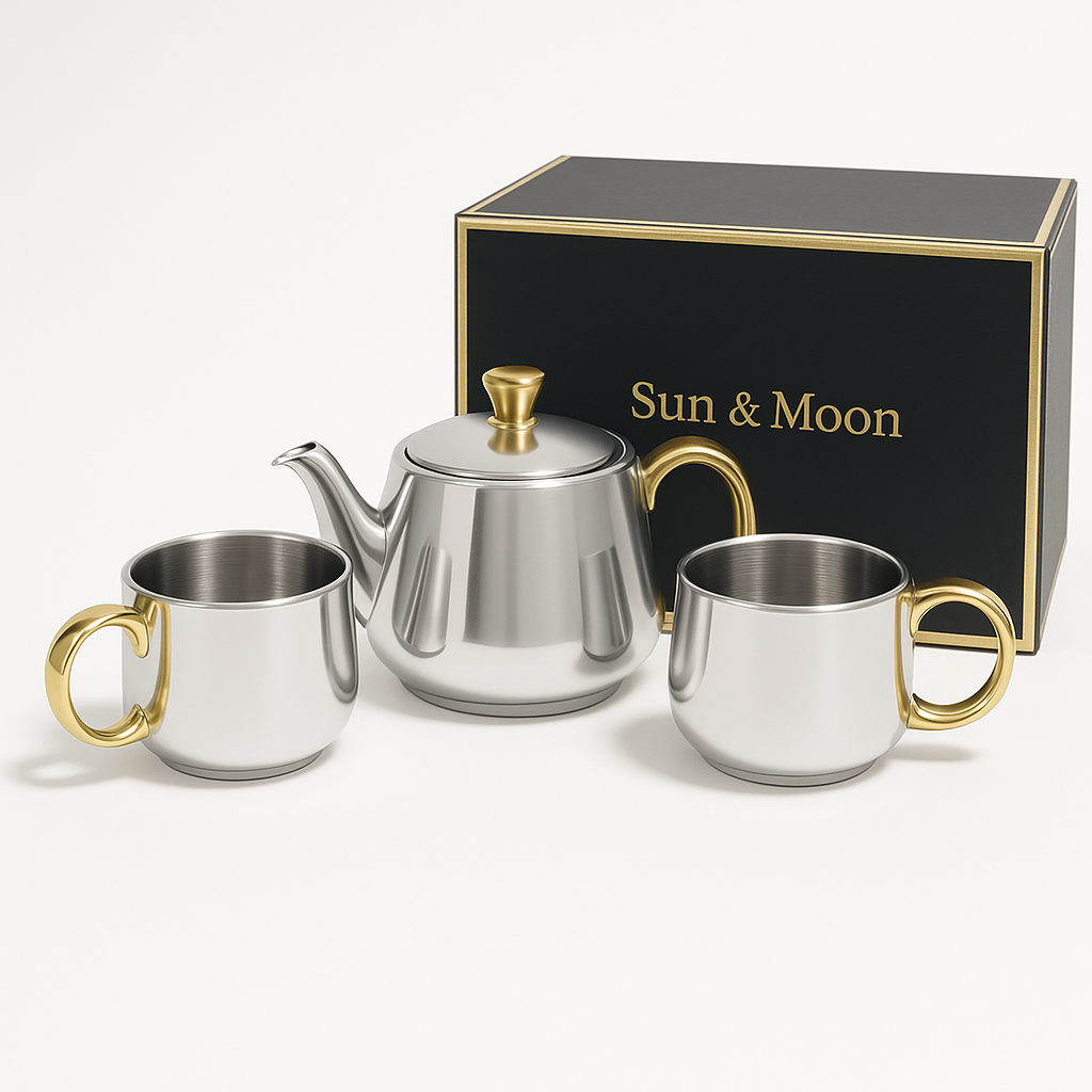 Sun & Moon- Kettle Set 99% pure SILVER plated